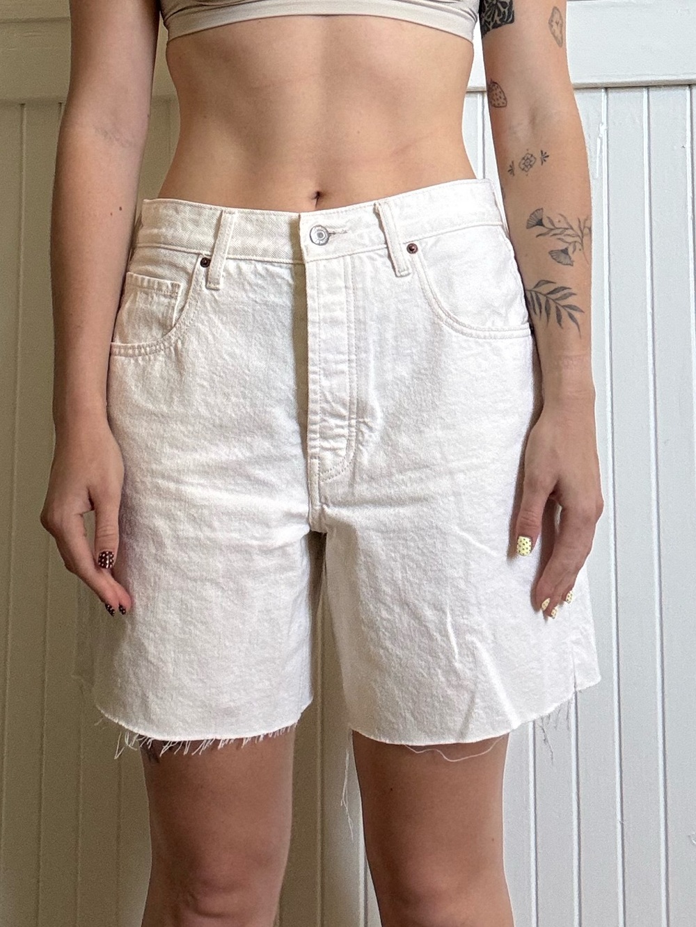 White jean shorts